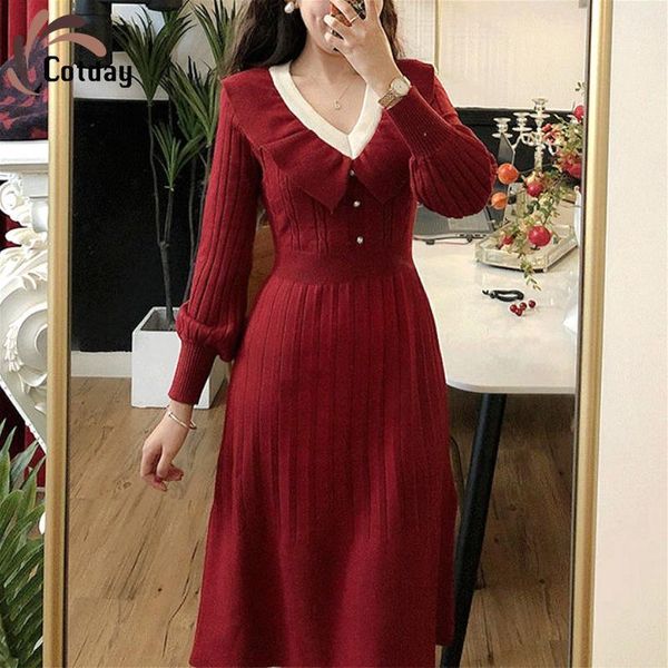 cotday v neck winter women's pleats button red hepburn vintage 2021 new lantern sleeve france elegant korean sweater dress1, Black;gray
cotday v neck winter women's pleats button red hepburn vintage 2021 new lantern sleeve france elegant korean sweater dress1, Black;gray