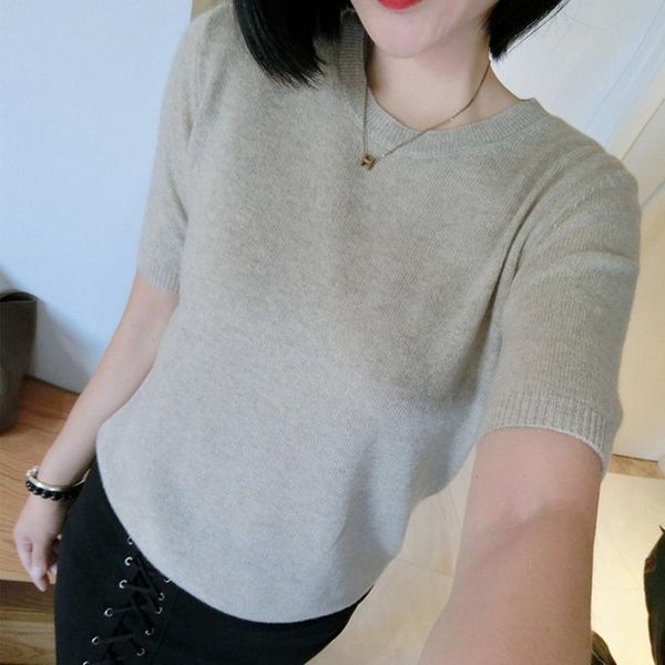 multi color more code short sleeve sweater female 2021 spring summer new style round neck slim fit cashmere sweater solid color, White;black
multi color more code short sleeve sweater female 2021 spring summer new style round neck slim fit cashmere sweater solid color, White;black