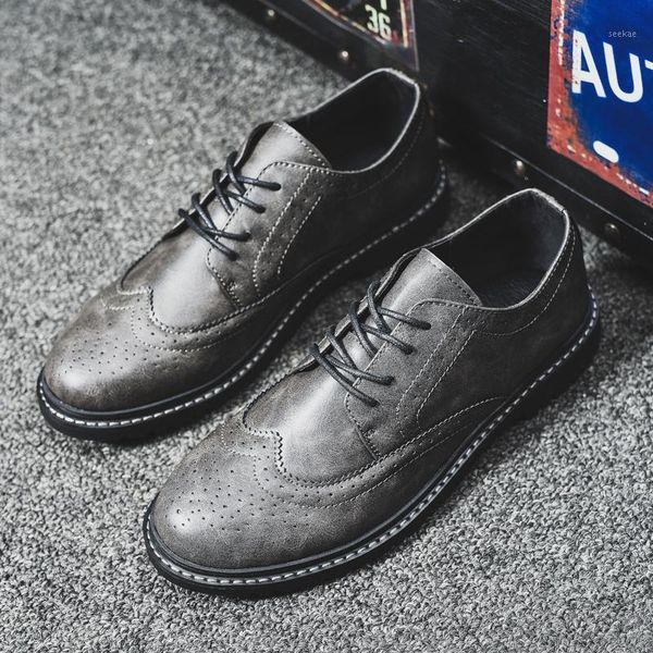 men business shoes genuine leather brogue dressing shoes casual men cowboy motorcycle boots1, Black