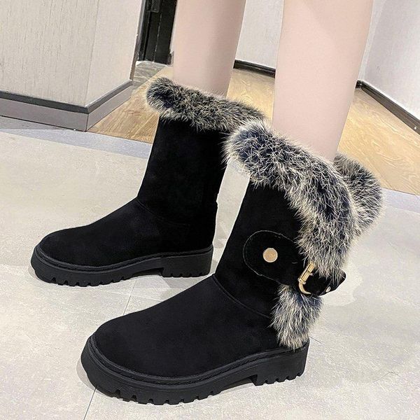 boots trendy woman snow casual antiskid plush winter lady cotton-padded shoes mental buckle warm women fur, Black 
boots trendy woman snow casual antiskid plush winter lady cotton-padded shoes mental buckle warm women fur, Black