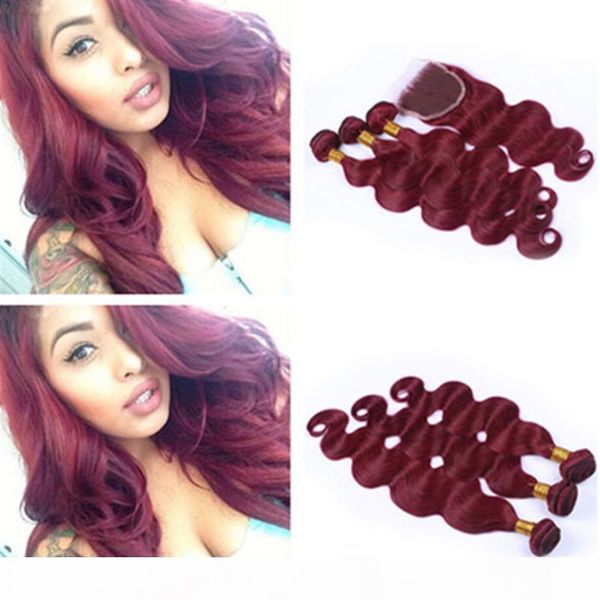 #99j wine red hair weaves with 4*4 lace closure 4pcs lot 9a brazilian burgundy body wave human hair with closure pieces, Black
#99j wine red hair weaves with 4*4 lace closure 4pcs lot 9a brazilian burgundy body wave human hair with closure pieces, Black