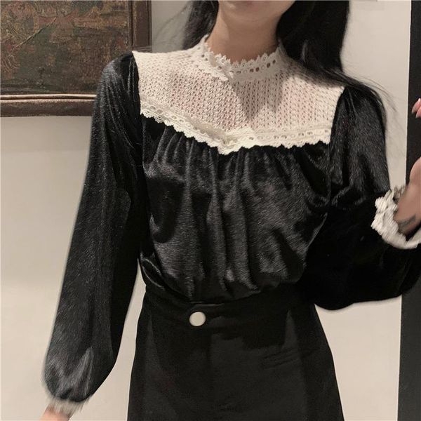 2021 spring spliced lace stand women blouses sweet style solid long sleeve shirt female autumn elegant temperament blusas, White
2021 spring spliced lace stand women blouses sweet style solid long sleeve shirt female autumn elegant temperament blusas, White