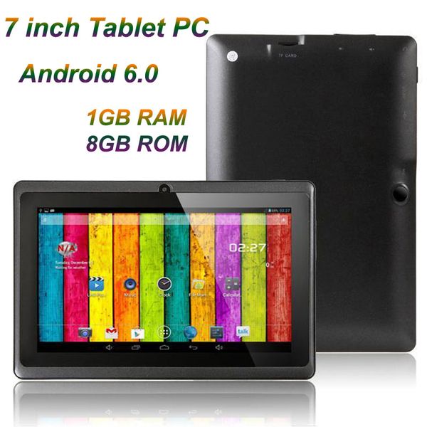 

7 inch a33 quad core tablet pc q8 allwinner android 6.0 capacitive 1.5ghz 1gb ram 8gb rom wifi bluetooth dual camera flashlight q88 mq12