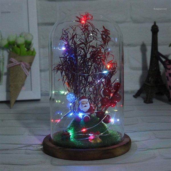 miniature christmas tree in glass dome ornaments & presents with light string h08271 
miniature christmas tree in glass dome ornaments & presents with light string h08271