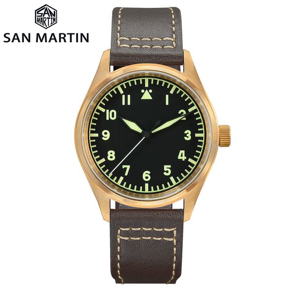 san martin watch bronze mechanical pilot men's watch luminous waterproof leather strap 201113, Slivery;brown
san martin watch bronze mechanical pilot men's watch luminous waterproof leather strap 201113, Slivery;brown