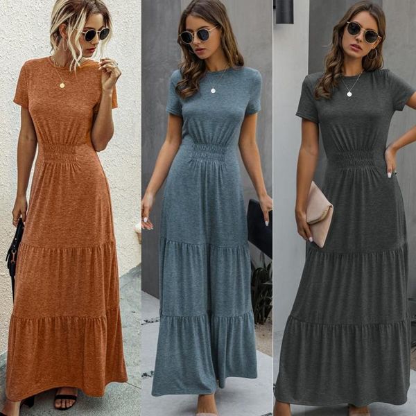 party dresses casual maxi dress women elegant o neck short sleeve long summer solid draped high waist ruffle robe vestidos, White;black
party dresses casual maxi dress women elegant o neck short sleeve long summer solid draped high waist ruffle robe vestidos, White;black