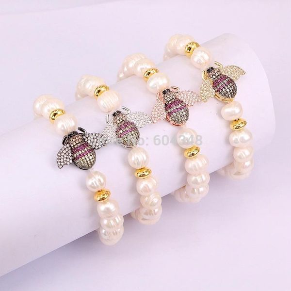 5 strand zyz182-8448 classic nature pearl beads with paved cz insect connector bracelet for women girl cute charm jewelry, Black
5 strand zyz182-8448 classic nature pearl beads with paved cz insect connector bracelet for women girl cute charm jewelry, Black