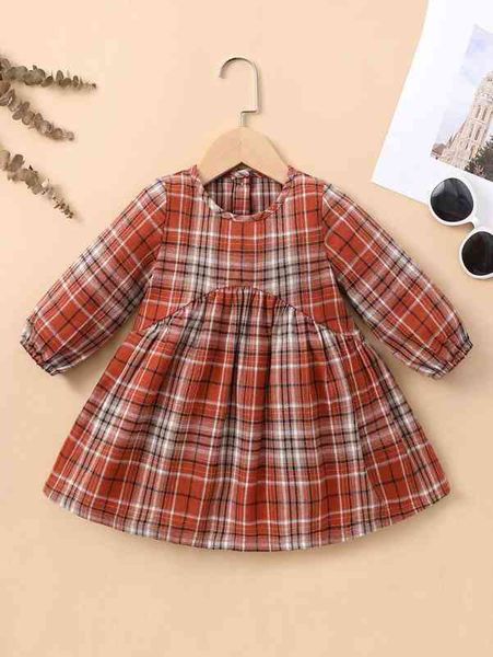 baby tartan bishop sleeve dress she, Red;yellow 
baby tartan bishop sleeve dress she, Red;yellow