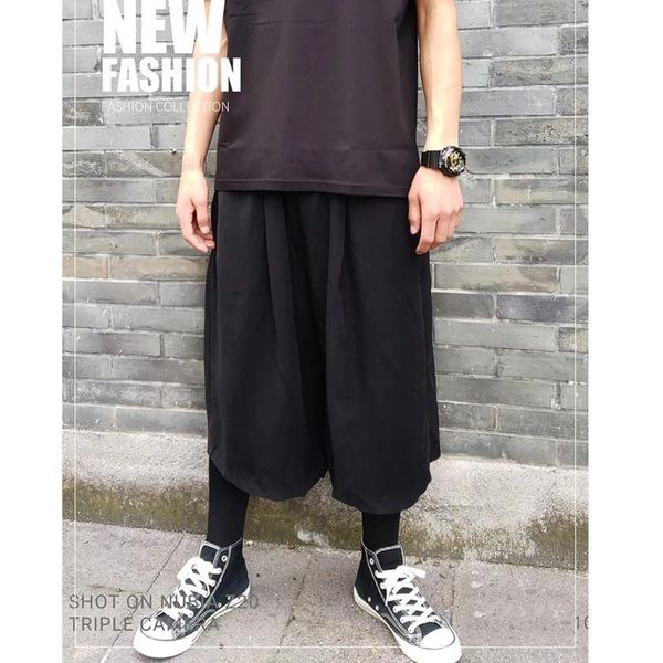 men's pants summer loose dark seven-cent casual capris yamamoto style skirt leg men and women, Black
men's pants summer loose dark seven-cent casual capris yamamoto style skirt leg men and women, Black