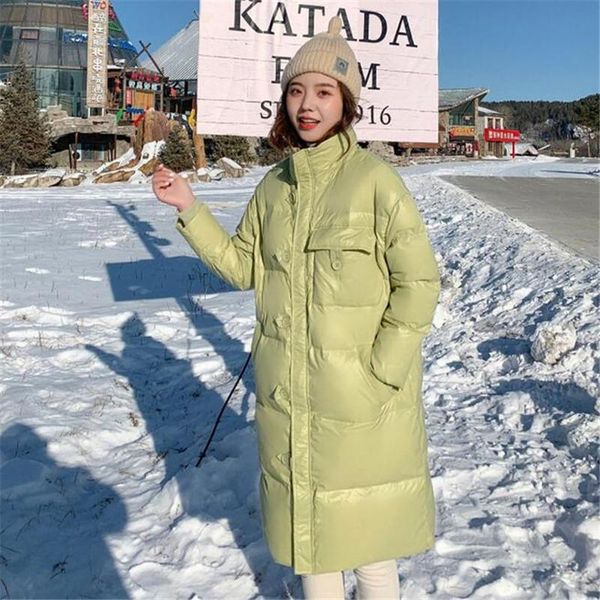 new winter women white duck down parka long stand collar zipper shiny side down loose jacket outerwear, Black
new winter women white duck down parka long stand collar zipper shiny side down loose jacket outerwear, Black