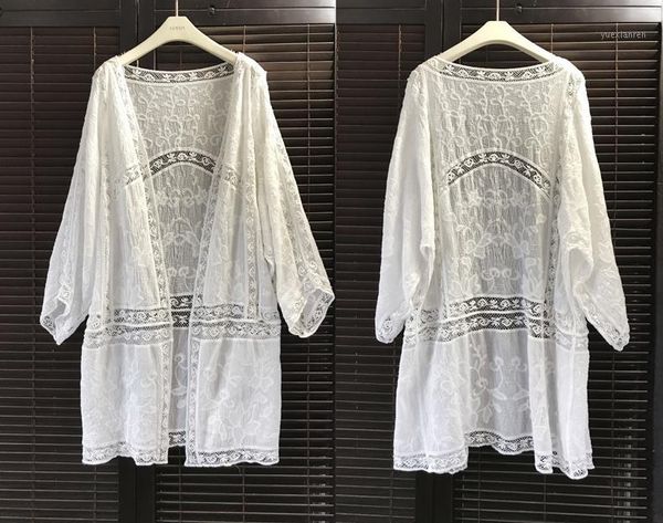 long lace shirt women clothing three quarter summer 2020 new hollow out blouse korea loose cover-ups kimono1, White
long lace shirt women clothing three quarter summer 2020 new hollow out blouse korea loose cover-ups kimono1, White