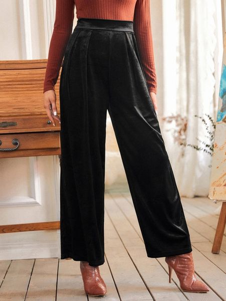high waist velvet wide leg pants d2bg#, Black;white
high waist velvet wide leg pants d2bg#, Black;white