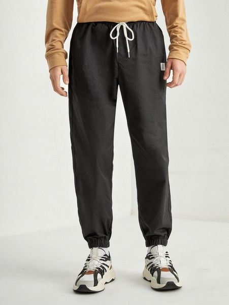 men drawstring waist patch detail pants e1sa#, Black