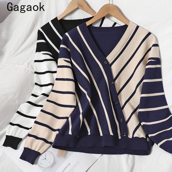 women's sweaters gagaok women knit sweater 2021 spring autumn v-neck button striped fashion loose casual korean chic wild pullovers, White;black
women's sweaters gagaok women knit sweater 2021 spring autumn v-neck button striped fashion loose casual korean chic wild pullovers, White;black