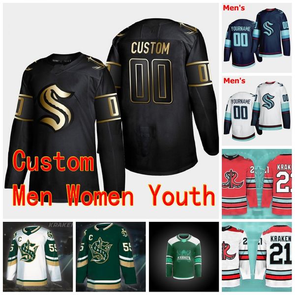 2020-21 season seattle kraken ice hockey jersey 32nd new team custom mens womens youth home road golden edition stitched ice hockey jerseys, Black;red
2020-21 season seattle kraken ice hockey jersey 32nd new team custom mens womens youth home road golden edition stitched ice hockey jerseys, Black;red