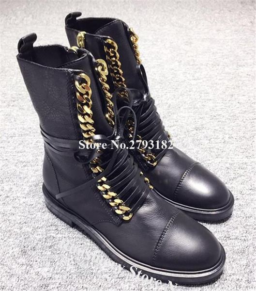 top brand design женщины зима круглый toe золото серебро цепи украшенная flat short boots шнуровка черная кожа лодыжки пинетки, Black
top brand design женщины зима круглый toe золото серебро цепи украшенная flat short boots шнуровка черная кожа лодыжки пинетки, Black