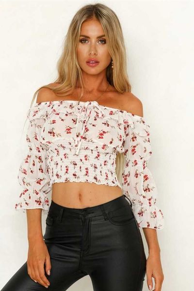 spot 2019 new cross border foreign trade style printed chiffon one-word shoulder dress women wear, White
spot 2019 new cross border foreign trade style printed chiffon one-word shoulder dress women wear, White