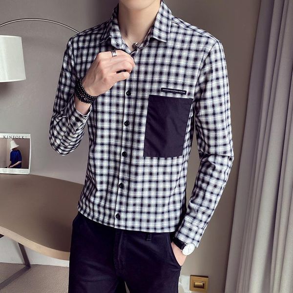 men's casual shirts 2021 spring plaid single patch pocket regular fit checkered shadow vintage clothing, White;black
men's casual shirts 2021 spring plaid single patch pocket regular fit checkered shadow vintage clothing, White;black
