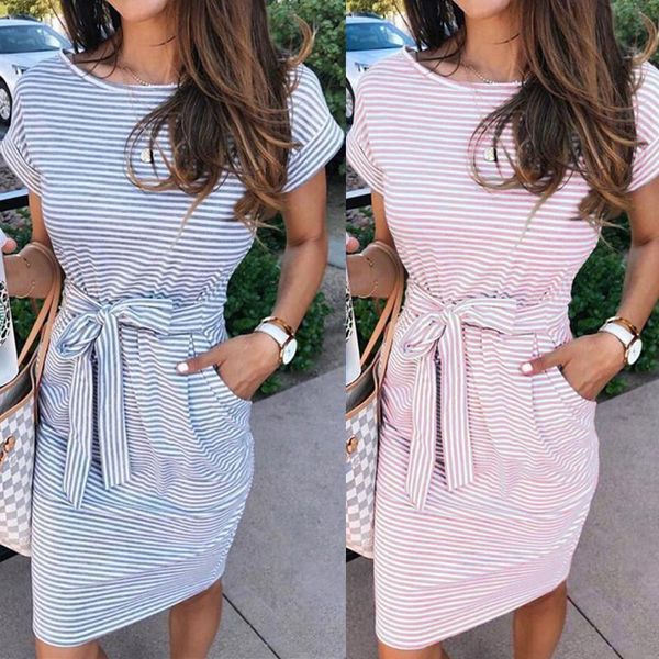 fashion stripe print belt women dresses 2020 summer casual o-neck short sleeve tshirt dresses blue pink sundress pocket vestidos, Black;gray
fashion stripe print belt women dresses 2020 summer casual o-neck short sleeve tshirt dresses blue pink sundress pocket vestidos, Black;gray