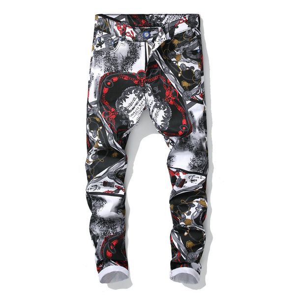 men's fashion 3d pattern slim fit straight printed jeans trendy white black colored drawing stretch denim pants, Blue
men's fashion 3d pattern slim fit straight printed jeans trendy white black colored drawing stretch denim pants, Blue