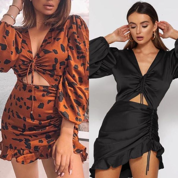 fashion women's flounced long sleeve v-neck a-line mini dress party dress1, Black;gray
fashion women's flounced long sleeve v-neck a-line mini dress party dress1, Black;gray