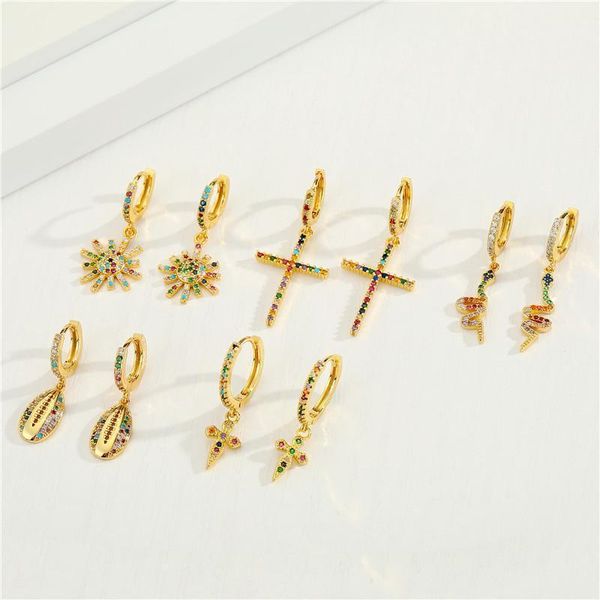 1pair new vintage colorful crystal cross hoop earrings for women simple trendy ethnic small snake sun shell ear stud jewelry1, Golden;silver
1pair new vintage colorful crystal cross hoop earrings for women simple trendy ethnic small snake sun shell ear stud jewelry1, Golden;silver