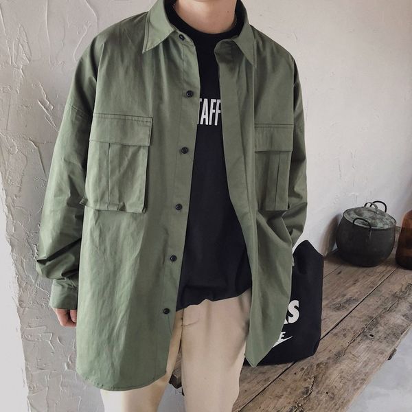 men's long sleeve solid color autumn and winter 2020 loose trend tooling casual shirt men, White;black
men's long sleeve solid color autumn and winter 2020 loose trend tooling casual shirt men, White;black
