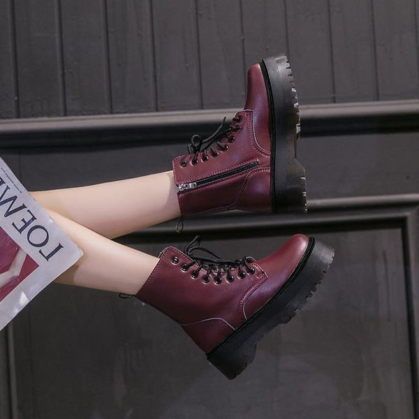 motorcycle winter women ankle snow boot soft leather wedges rubber platform lace up punk ladies shoes botas mujer, Black
motorcycle winter women ankle snow boot soft leather wedges rubber platform lace up punk ladies shoes botas mujer, Black