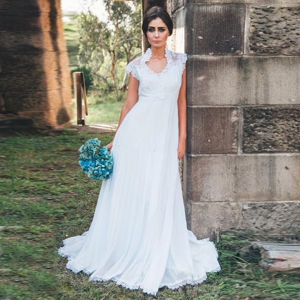 selling high neck cap sleeves pregnant bridal gown with train a line vestido empire waist chiffon lace wedding dress, White
selling high neck cap sleeves pregnant bridal gown with train a line vestido empire waist chiffon lace wedding dress, White