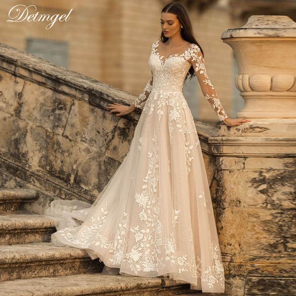 detmgel romantic scoop neck lace up bride a-line wedding dress 2020 luxury long sleeve appliques brush train vintage bridal gown, White
detmgel romantic scoop neck lace up bride a-line wedding dress 2020 luxury long sleeve appliques brush train vintage bridal gown, White