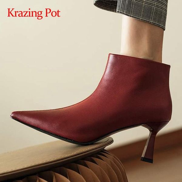 boots krazing pot work natural leather classic colors pointed toe thin high heel zipper office lady dress noble ankle l25, Black
boots krazing pot work natural leather classic colors pointed toe thin high heel zipper office lady dress noble ankle l25, Black
