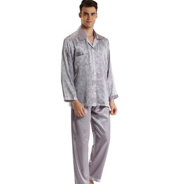 pajamas men sleepwear classic geometric patterned long sleeves satin pajama set night suit lounge wear, Black;brown
pajamas men sleepwear classic geometric patterned long sleeves satin pajama set night suit lounge wear, Black;brown