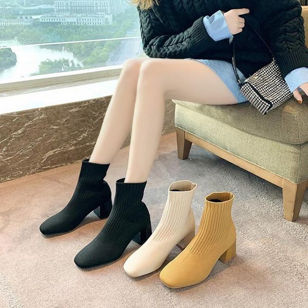 women's stretch fabrics sock boots for women shoes 5.5cm square heel yellow knitting shoes elastic cotton boots lady footwear, Black
women's stretch fabrics sock boots for women shoes 5.5cm square heel yellow knitting shoes elastic cotton boots lady footwear, Black