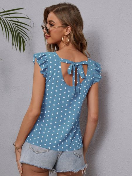 polka dot ruffle trim v-neck blouse w6bu#, White
polka dot ruffle trim v-neck blouse w6bu#, White