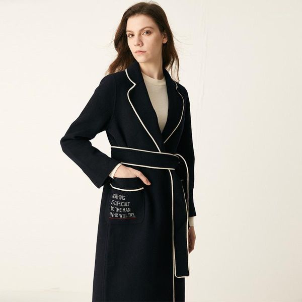 women's wool & blends women navy belted x-long coat cashmere embroidery two-sided temperament fashion 2021 winter full sashes v-neck re, Black
women's wool & blends women navy belted x-long coat cashmere embroidery two-sided temperament fashion 2021 winter full sashes v-neck re, Black