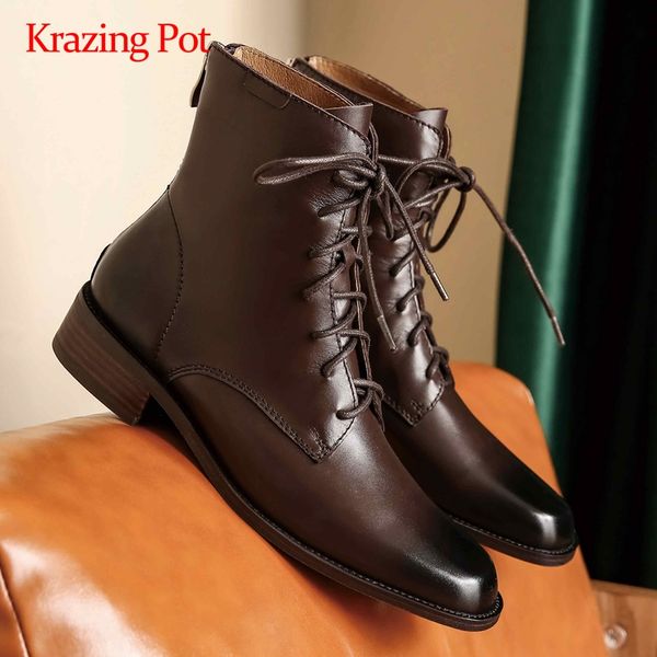 boots krazing pot work natural leather cross-tied round toe thick low heel zipper office lady dress daily wear ankle l7f1, Black
boots krazing pot work natural leather cross-tied round toe thick low heel zipper office lady dress daily wear ankle l7f1, Black