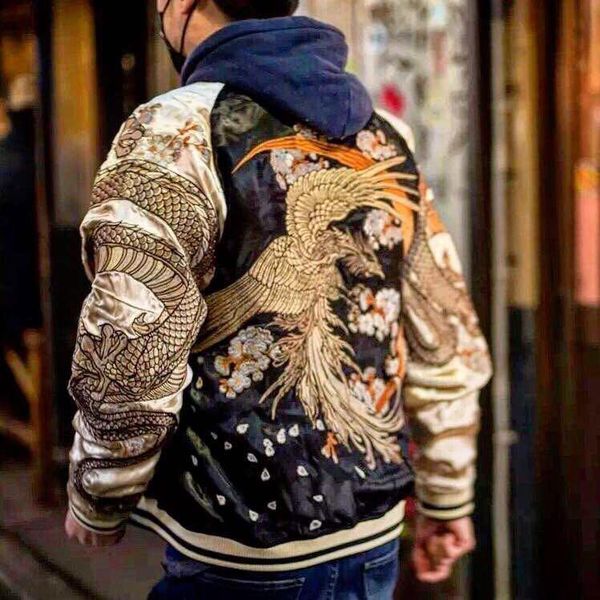 phoenix dragon reversible jacket classic yokosuka embroidery men lovers double jacket mukden carrier yamato-e longfeng coat, Black;brown
phoenix dragon reversible jacket classic yokosuka embroidery men lovers double jacket mukden carrier yamato-e longfeng coat, Black;brown