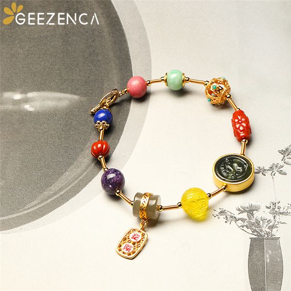 925 sterling silver hetian jasper jade multi gemstones gold-plated bracelet vintage trendy bangle bracelets fine jewelry women q1118, Black
925 sterling silver hetian jasper jade multi gemstones gold-plated bracelet vintage trendy bangle bracelets fine jewelry women q1118, Black