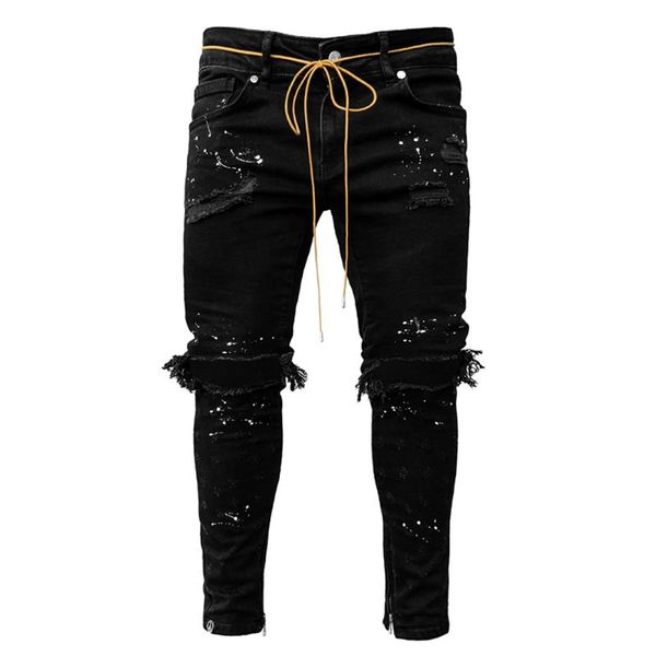 hole solid pencil pants jeans men men's jogger trousers casual denim pants streetwear men clothing jeans, Blue