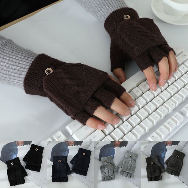 half finger 1 pairs knitted solid color men fingerless gloves flipped cover outdoor flip hand wrist warmer, Blue;gray 
half finger 1 pairs knitted solid color men fingerless gloves flipped cover outdoor flip hand wrist warmer, Blue;gray