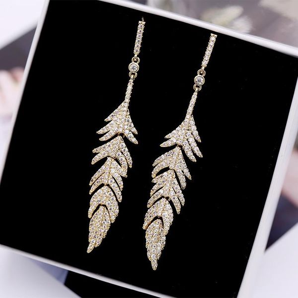 dangle & chandelier micro pave cubic zirconia feather earrings for women gold-plated long temperament leaf pendant earring luxury jewelry, Silver
dangle & chandelier micro pave cubic zirconia feather earrings for women gold-plated long temperament leaf pendant earring luxury jewelry, Silver