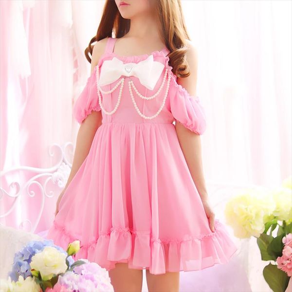 pearl beading off shoulder cute bowknot straps women summer sweet mini dresses lolita girl japan princess kawaii chiffon dress, Black;gray
pearl beading off shoulder cute bowknot straps women summer sweet mini dresses lolita girl japan princess kawaii chiffon dress, Black;gray