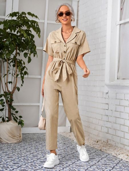 lapel collar flap pocket drop shoulder belted shirt jumpsuit f7de#, White
lapel collar flap pocket drop shoulder belted shirt jumpsuit f7de#, White