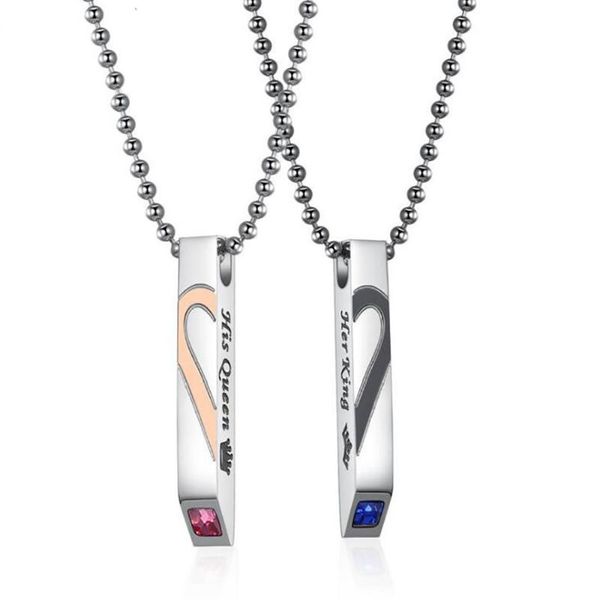 stainless steel rose gold her king his queen heart splicing zircon stone lover's pendant necklace jewelry with ball chain gift, Silver
stainless steel rose gold her king his queen heart splicing zircon stone lover's pendant necklace jewelry with ball chain gift, Silver