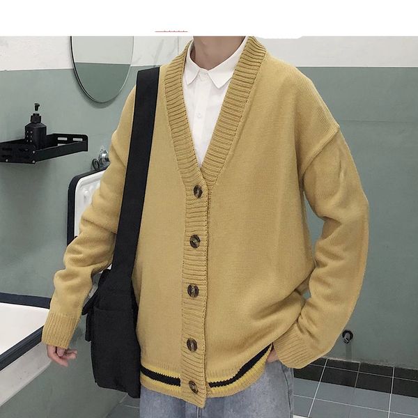 men solid yellow cardigan 2021 autumn mens button up winter knitted sweater women korean fashions oversized clothing, White;black
men solid yellow cardigan 2021 autumn mens button up winter knitted sweater women korean fashions oversized clothing, White;black