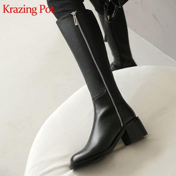 krazing pot winter genuine leather round toe thick high heels thigh high boots black color keep warm metal zip riding boots l37
krazing pot winter genuine leather round toe thick high heels thigh high boots black color keep warm metal zip riding boots l37