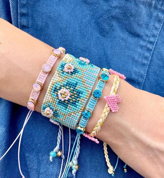 bluestar boho miyuki bracelet for women plum blossom pulseras mujer moda heart crystal armband handmade tassel, Black