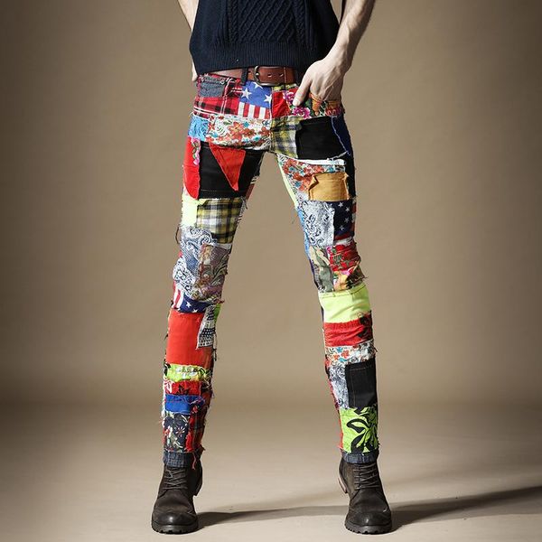 men patch patchwork jeans colorful straight pants slim fit hip hop streetwear individual denim trousers, Blue
men patch patchwork jeans colorful straight pants slim fit hip hop streetwear individual denim trousers, Blue