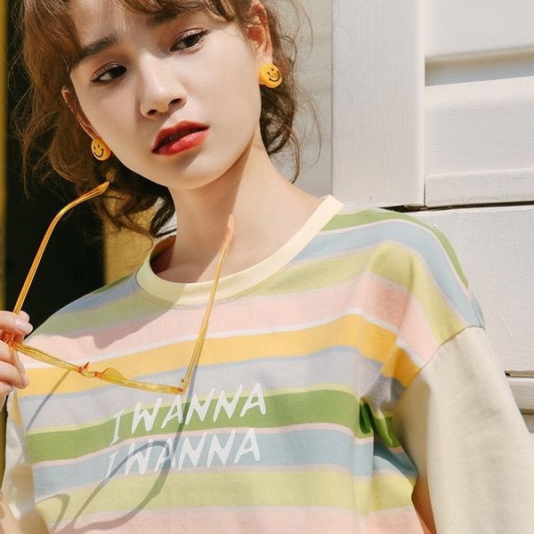 jccuv fashion sleeve t-shirt women design sense 2020 summer new ins stripe loose korean summer dress student coat t-shirt short rainbow t, White
jccuv fashion sleeve t-shirt women design sense 2020 summer new ins stripe loose korean summer dress student coat t-shirt short rainbow t, White