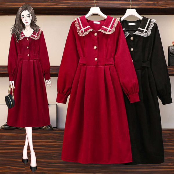 fat sister big size women's red dress autumn winter 2020 show thin foreign style baby collar long sleeve age reducing skirt, Black;gray
fat sister big size women's red dress autumn winter 2020 show thin foreign style baby collar long sleeve age reducing skirt, Black;gray